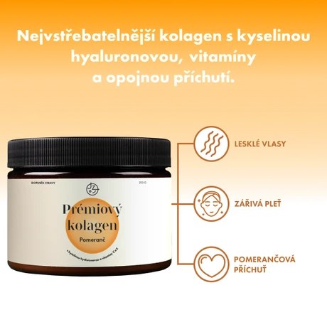 Prémiový kolagen s kyselinou hyaluronovou a vitamíny C a E (příchuť pomeranč)